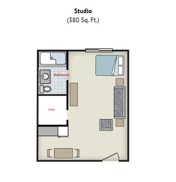 Studio apartment floor plan (380 Sq. Ft.)