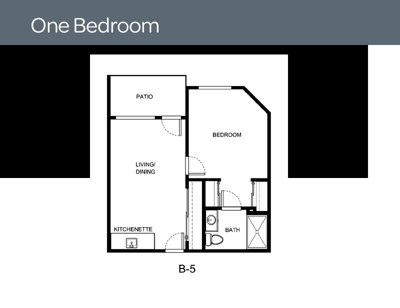 One-bedroom apartment floor plan layout.