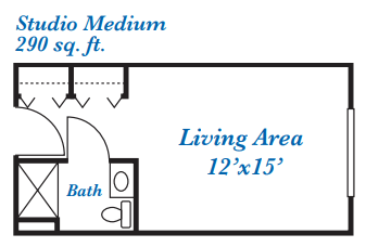 Studio Medium floor plan with a living area measuring 12'x15'.