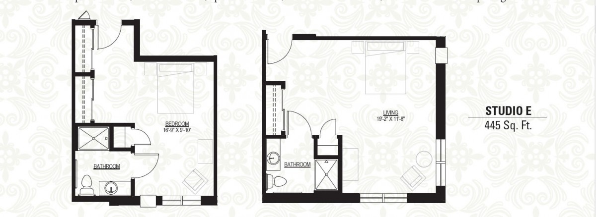 Blueprint of a compact apartment floor plan with labeled rooms.