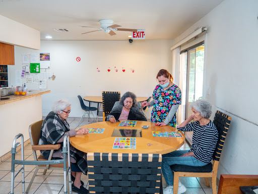 Seniors enjoying a game together in a cozy indoor setting.