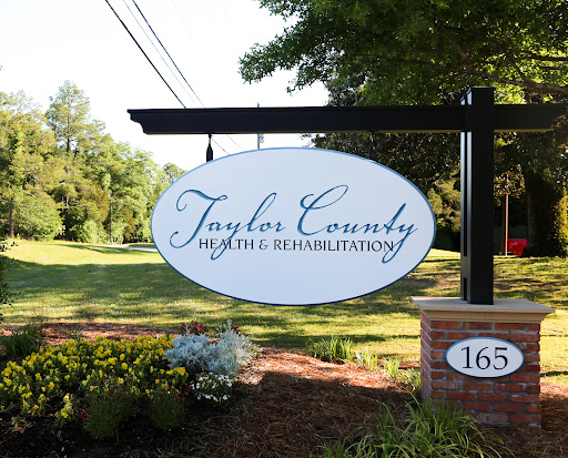 Sign for Taylor County Health & Rehabilitation facility.