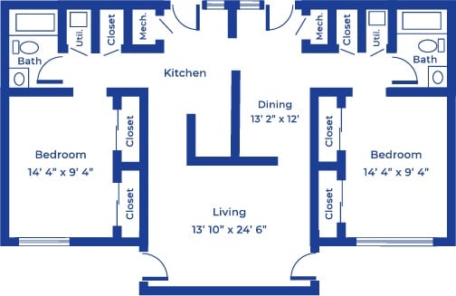 Blueprint of a house showing room dimensions and layout.
