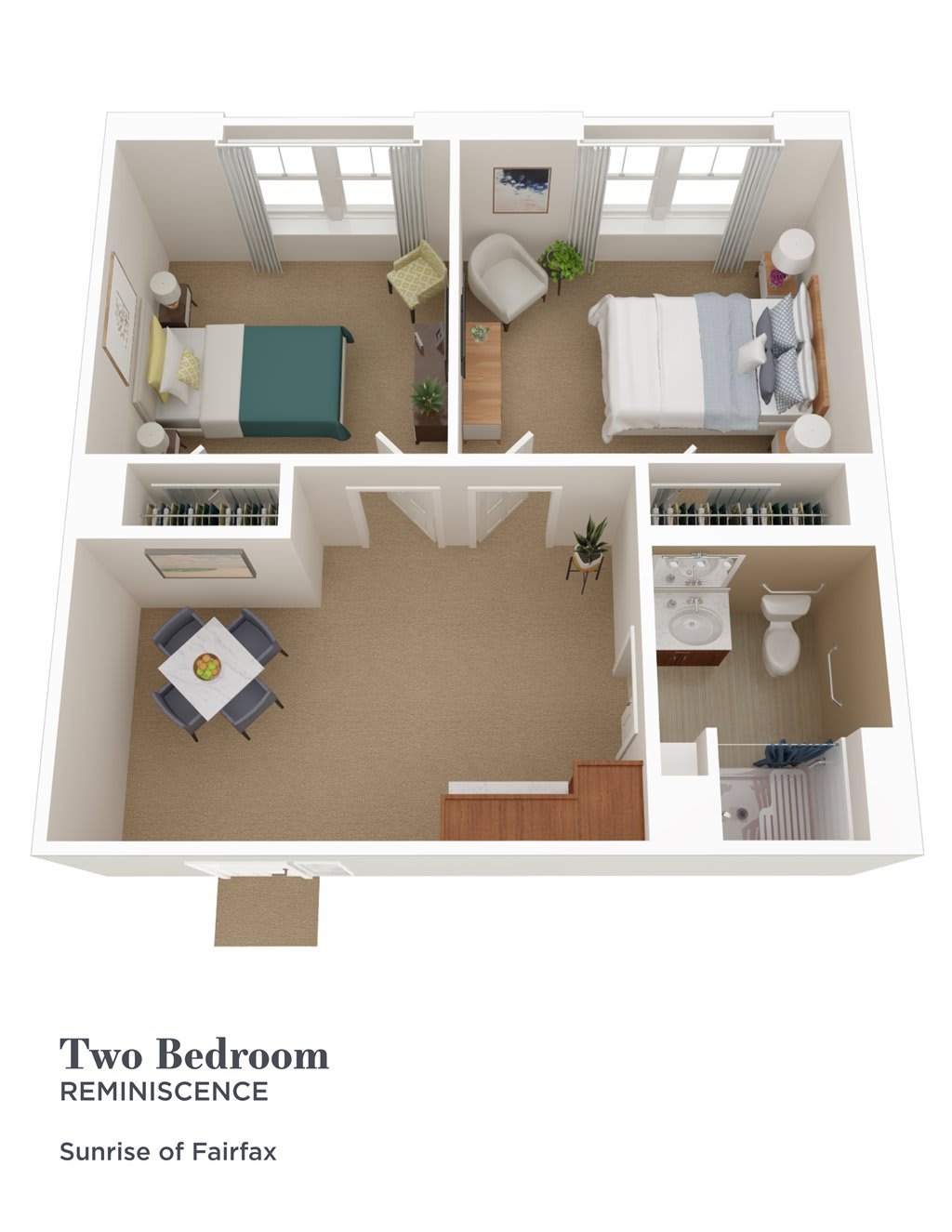 A two-bedroom apartment floor plan showcasing the layout and room arrangement.
