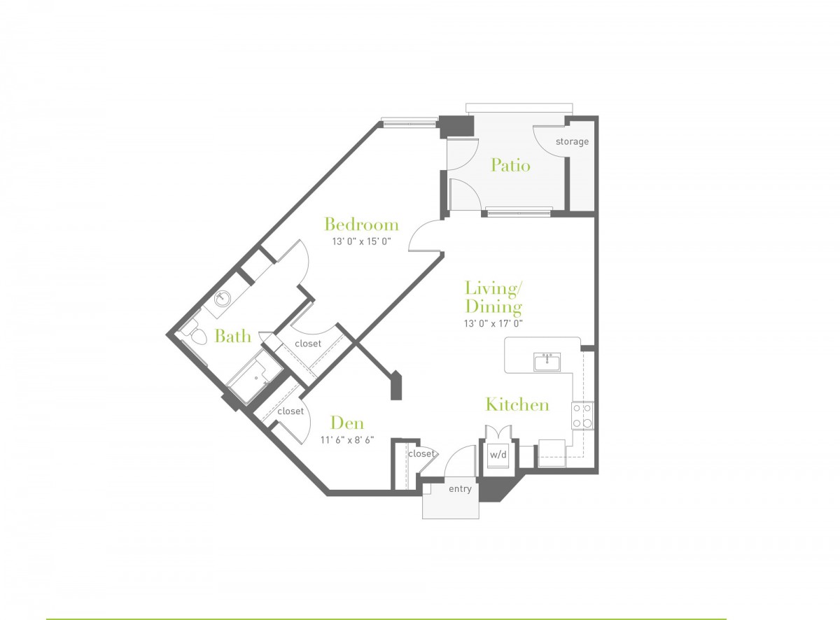 A detailed floor plan showing the layout of an apartment, including bedrooms, bathrooms, a kitchen, and living areas.