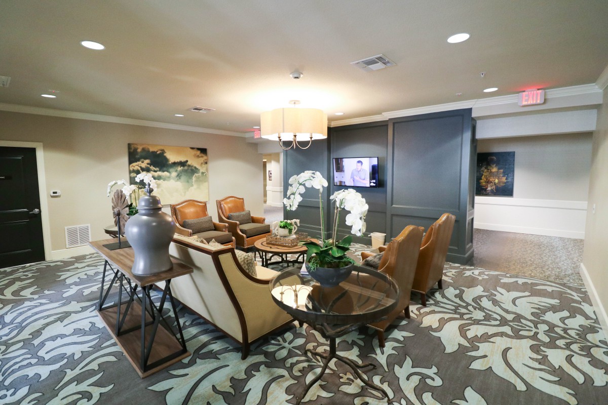 A luxurious and modern living room with elegant furniture and decor.