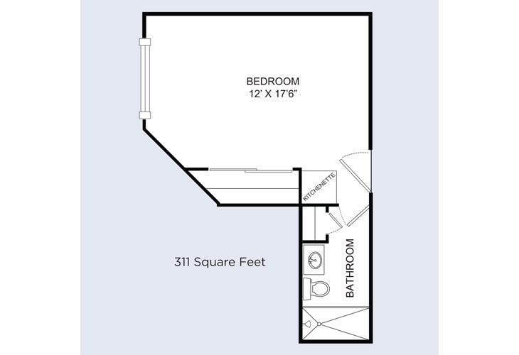 A floor plan showing a 311 square foot apartment layout with a bedroom and bathroom.