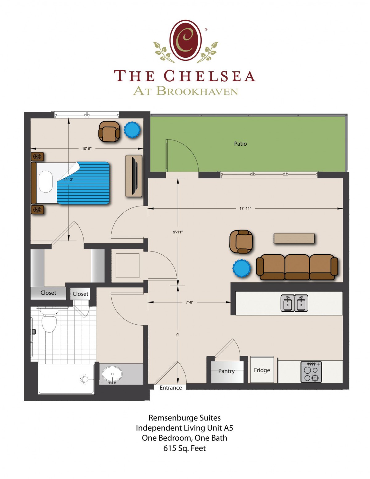 Floor plan of a one-bedroom suite at The Chelsea.