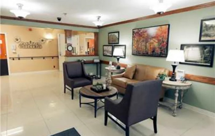 A modern lobby with comfortable seating and elegant decor.