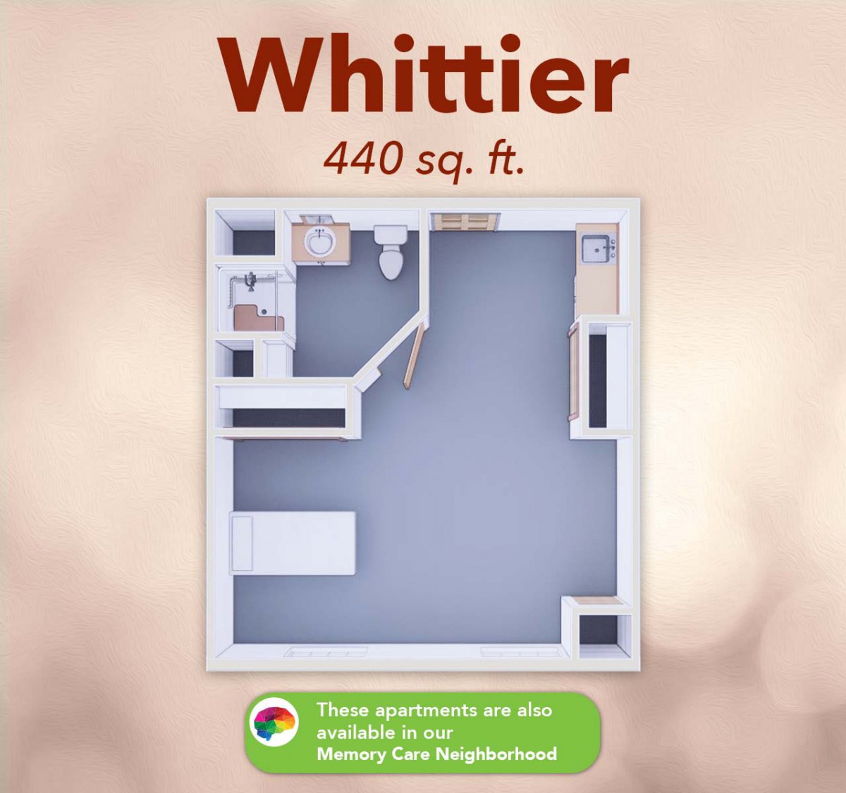 Whittier apartment floor plan, 440 sq. ft.