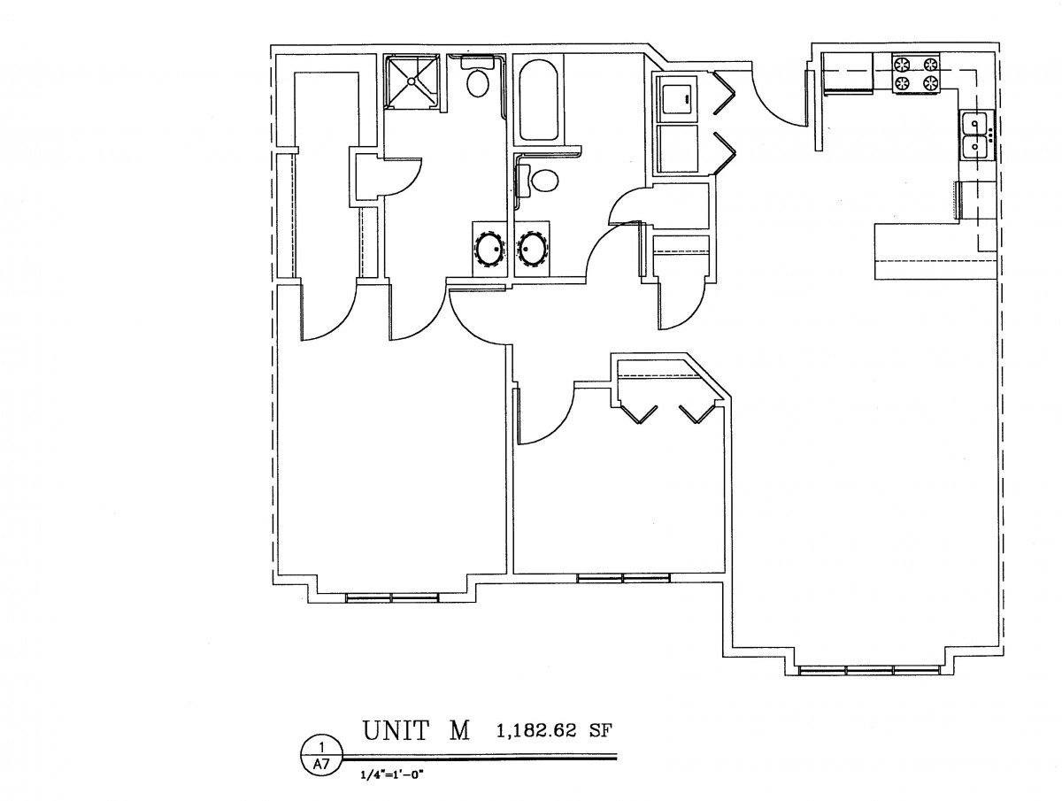 Floor plan of an apartment unit labeled as Unit M.