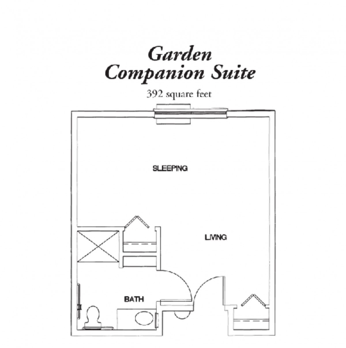 Floor plan of a Garden Companion Suite measuring 307 square feet.