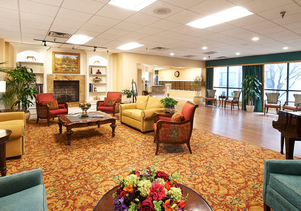 A cozy living room with comfortable seating and warm decor.