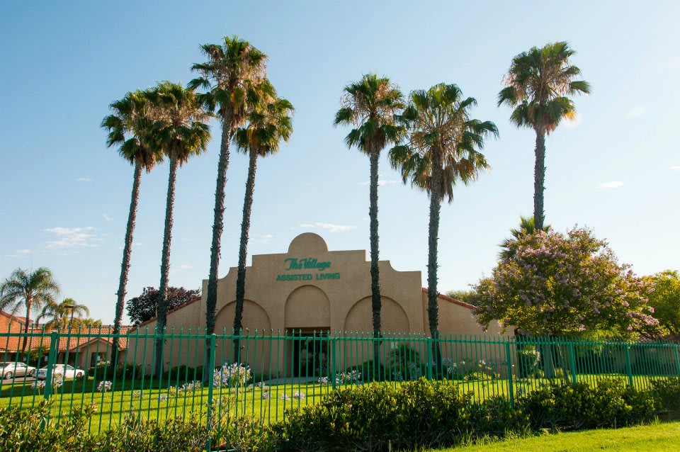 A picturesque view of a building surrounded by tall palm trees on a sunny day.