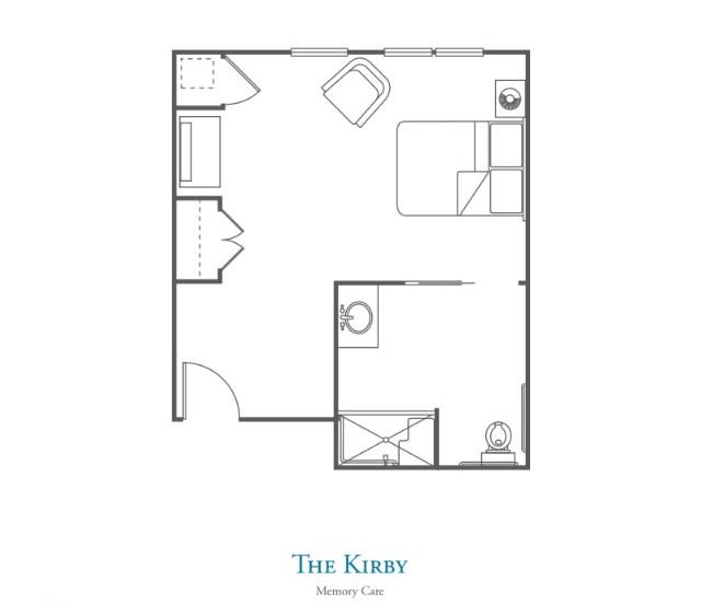 A minimalist floor plan of an apartment unit, labeled 'The Kiera'.