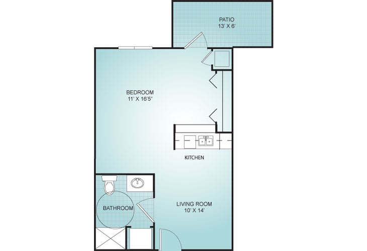 This is a floor plan of an apartment, featuring a bedroom, living room, bathroom, kitchen, and balcony.