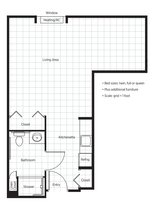 A simple floor plan layout showing a lobby area, bathroom, and closets.