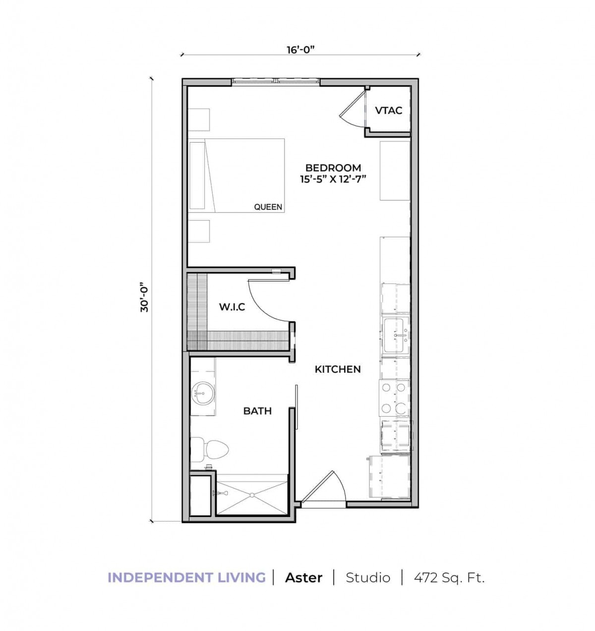 A floor plan of a studio apartment measuring 432 square feet.