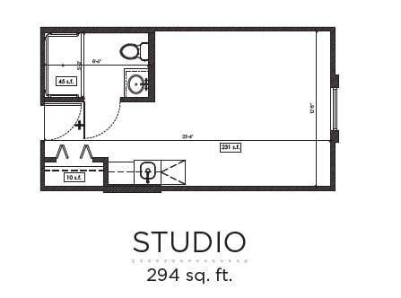 Floor plan of a 294 sq. ft. studio apartment.