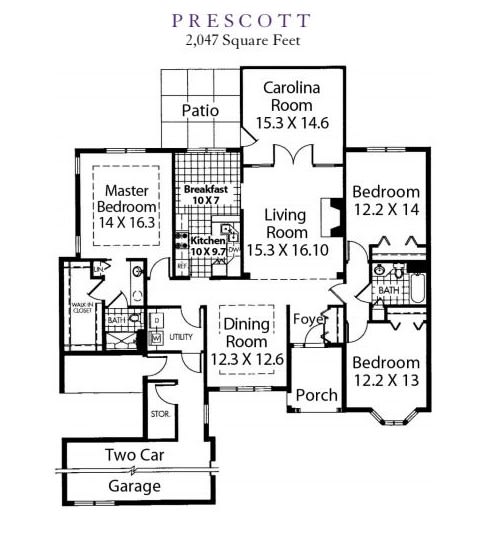 A floor plan of a house with labeled rooms and their dimensions.