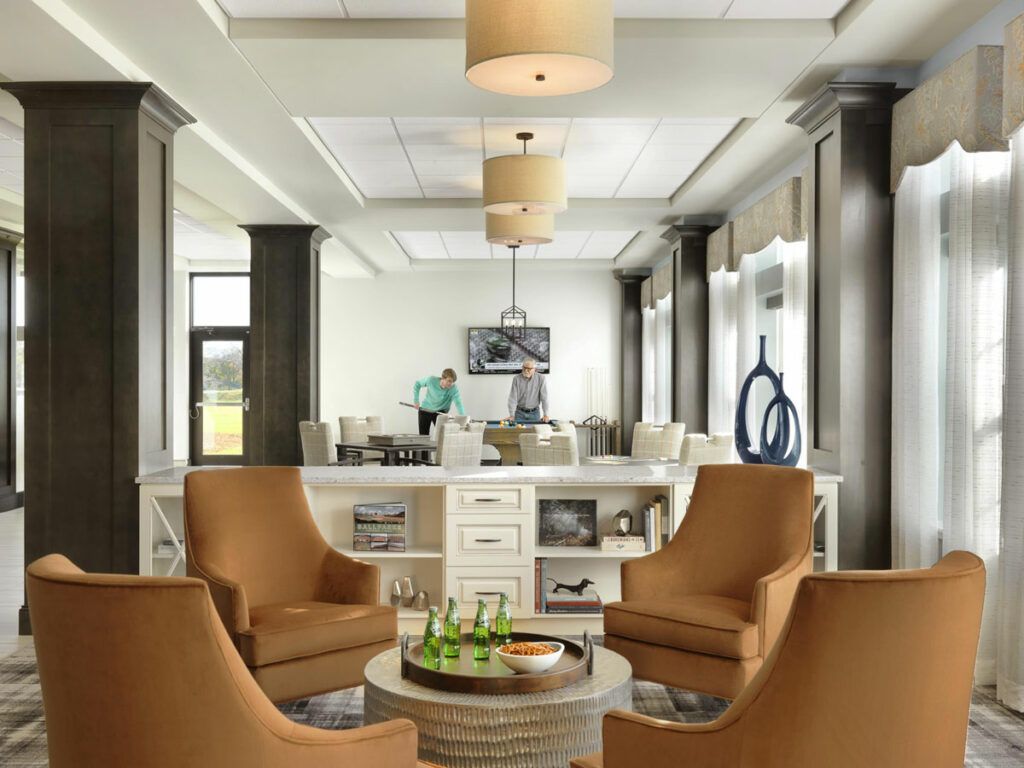 A modern living room featuring stylish furniture and elegant lighting.