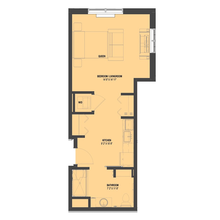 A floor plan showing the layout of an apartment with designated rooms.