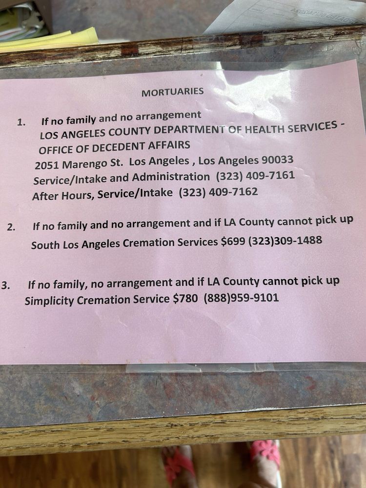 A notice providing contact information for the Los Angeles County Department of Health Services and related services.