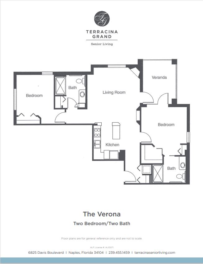 The Verona floor plan featuring three bedrooms and two bathrooms.