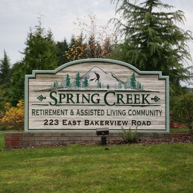 Sign for Spring Creek Retirement & Assisted Living Community located at 223 East Bakerview Road.