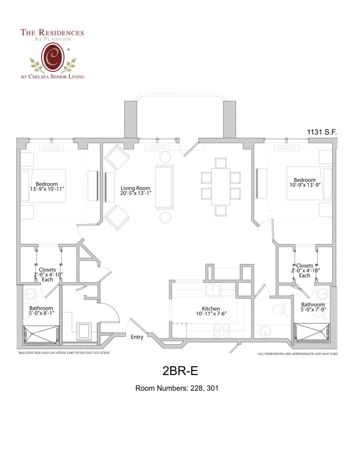 Architectural floor plan for a 2-bedroom apartment labeled as '2BR-E'.