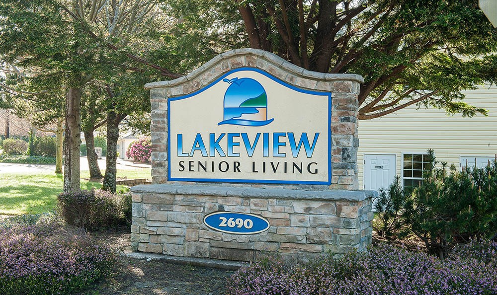 Sign for Lakeview Senior Living community.