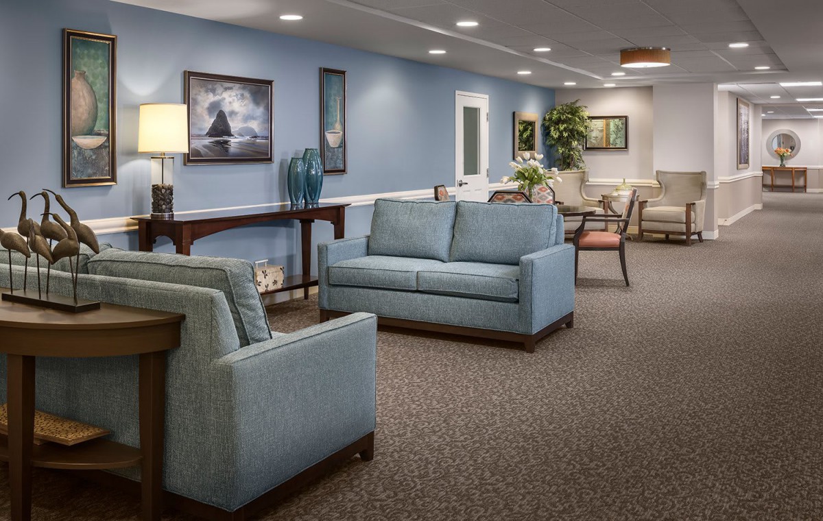 A modern lobby area with comfortable seating and elegant decor.