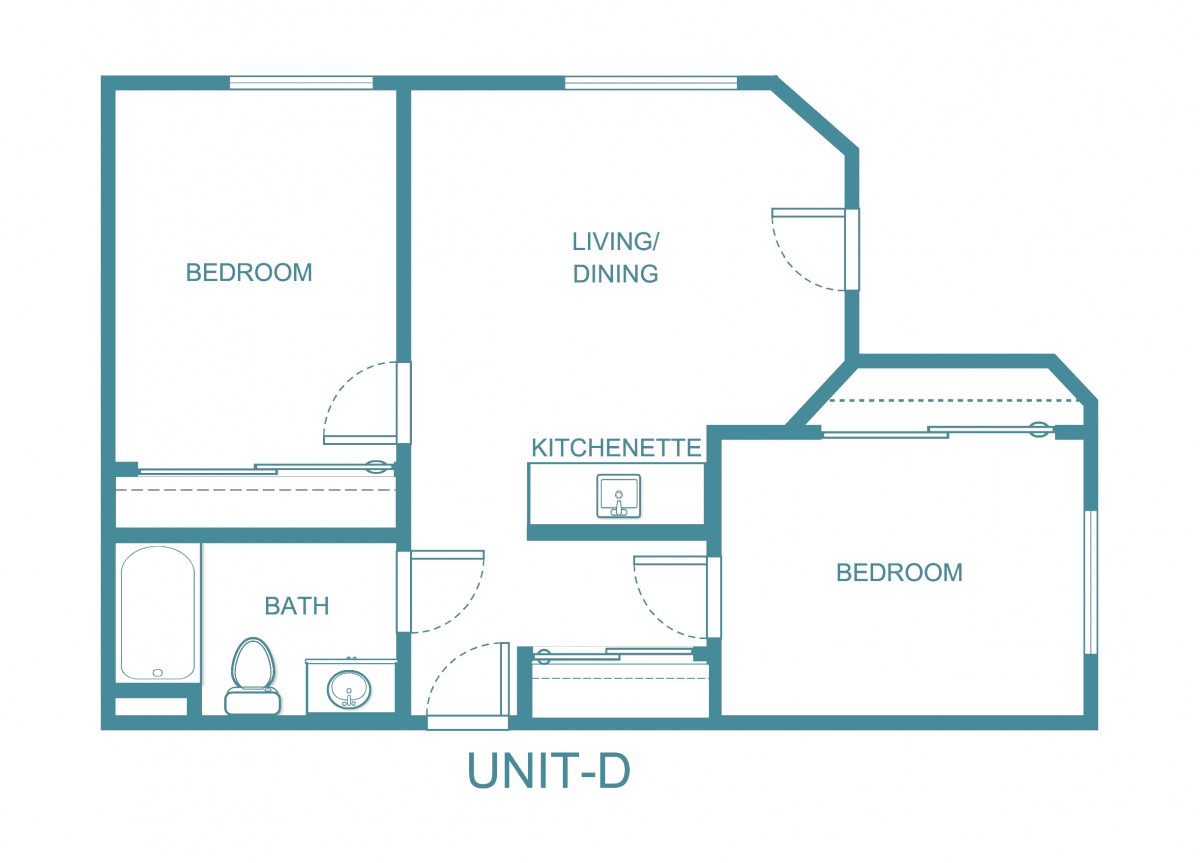 Floor plan of a two-bedroom apartment, labeled Unit-D.