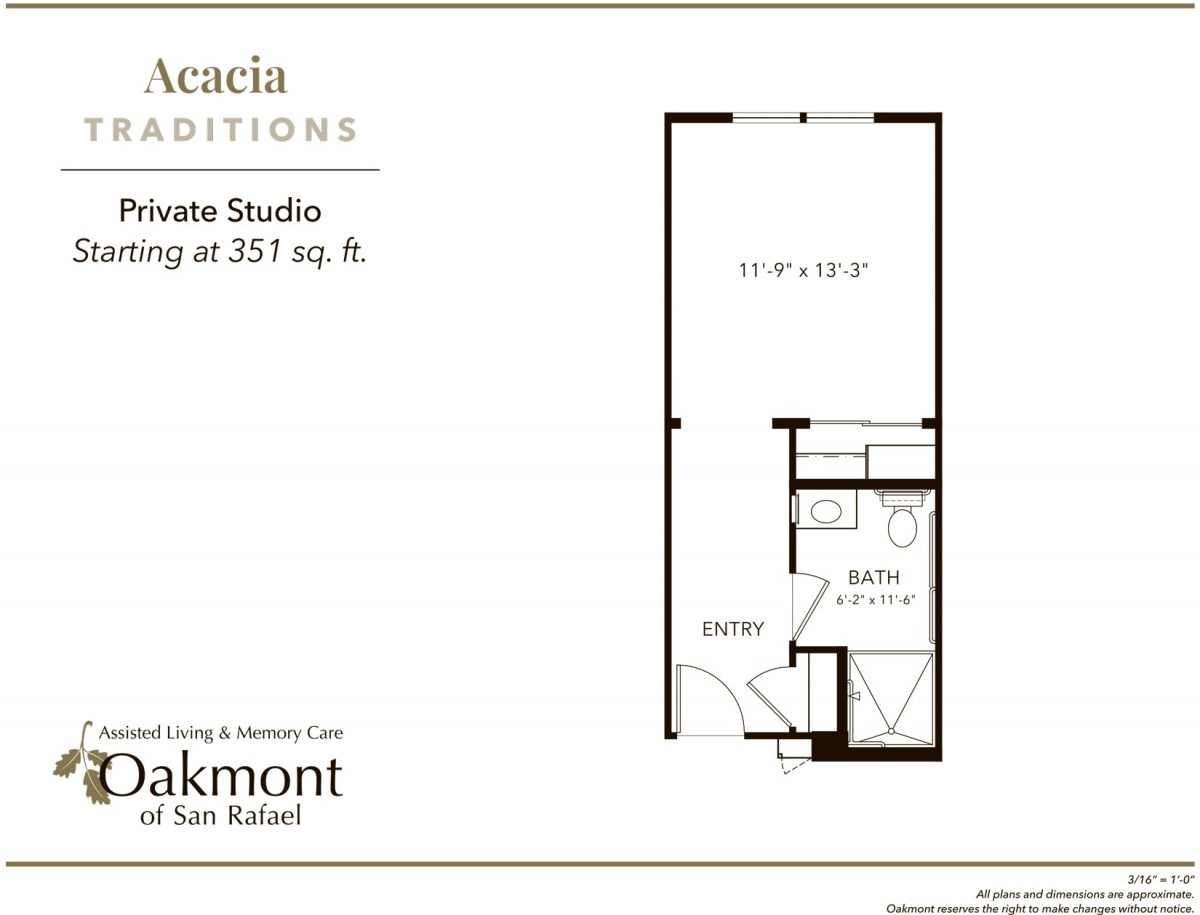 A floor plan of a private studio measuring 357 sq. ft.