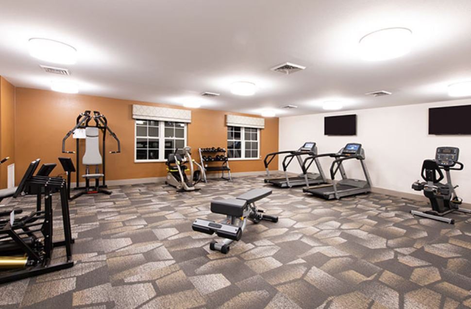 A well-equipped gym with treadmills and other fitness machines.