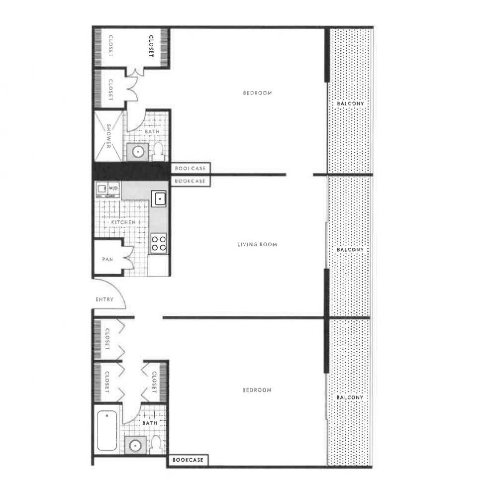 Architectural floor plan showing the layout of multiple rooms in a building.