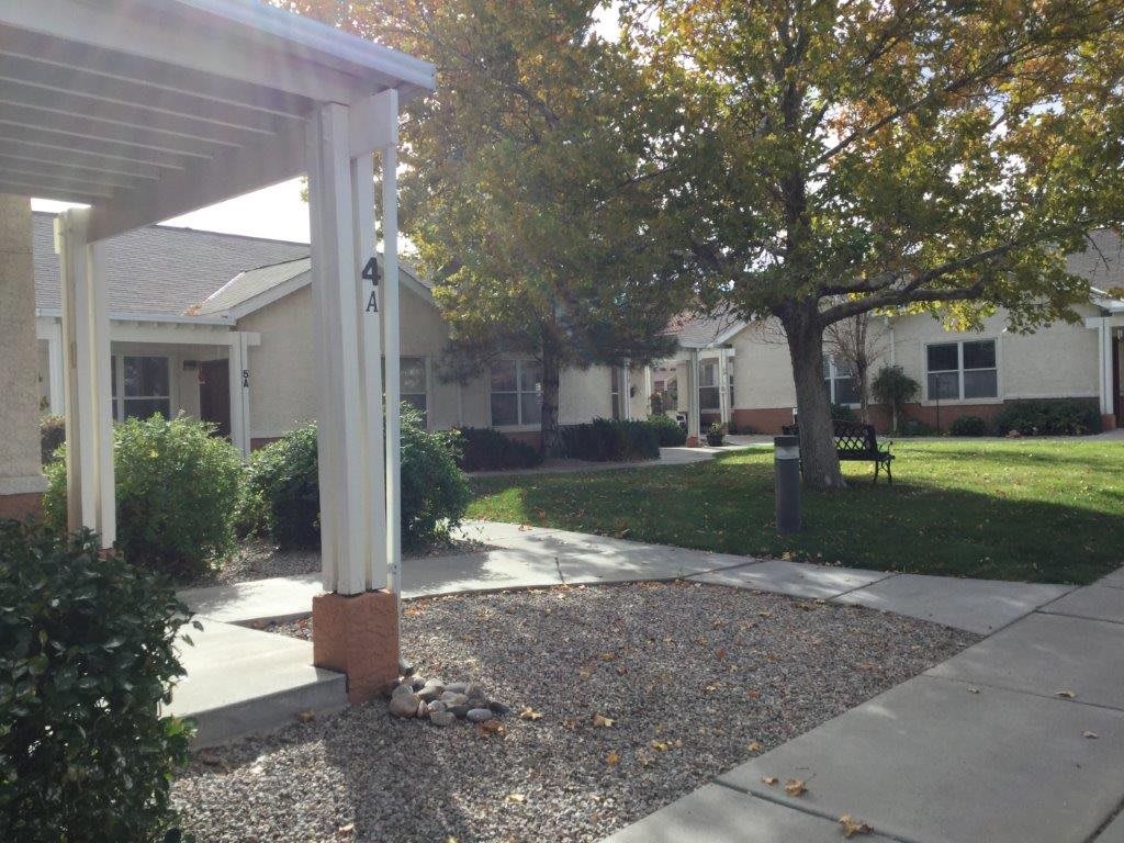 A sunny day in a residential area with houses, trees, and well-maintained yards.
