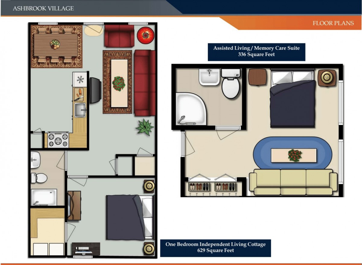 Floor plan of a two-bedroom apartment with living room, kitchen, and bathroom.