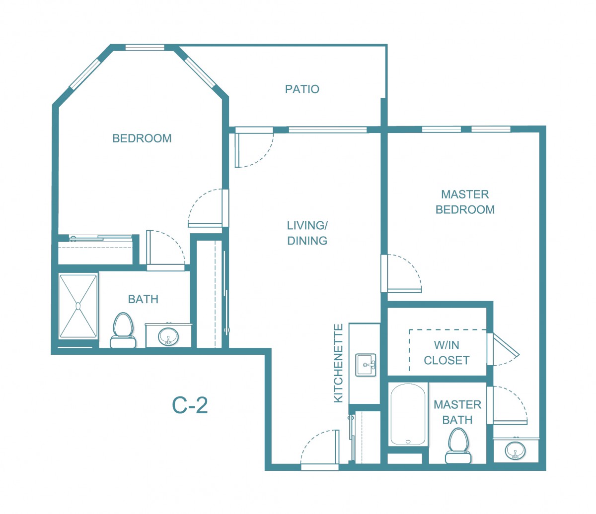 One-bedroom apartment floor plan.