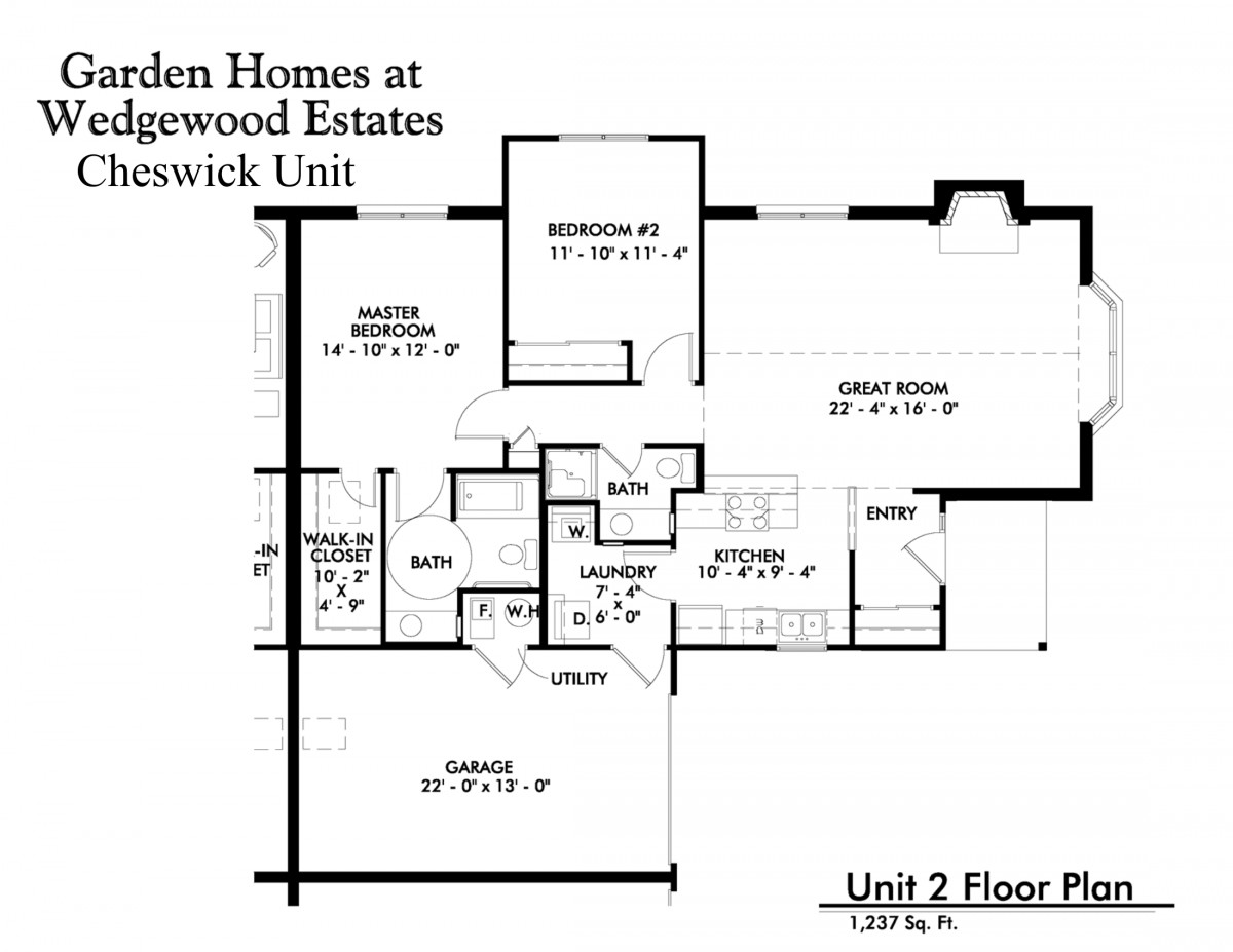 Floor plan of a unit at Edgewood Estates showing room layout and dimensions.