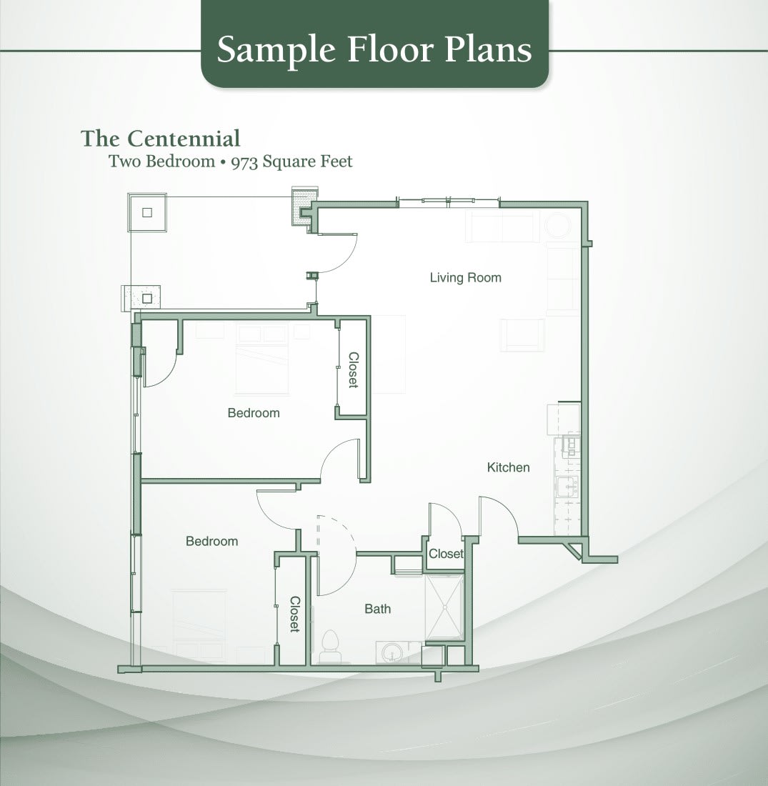 Sample floor plan with two bedrooms and one bathroom.
