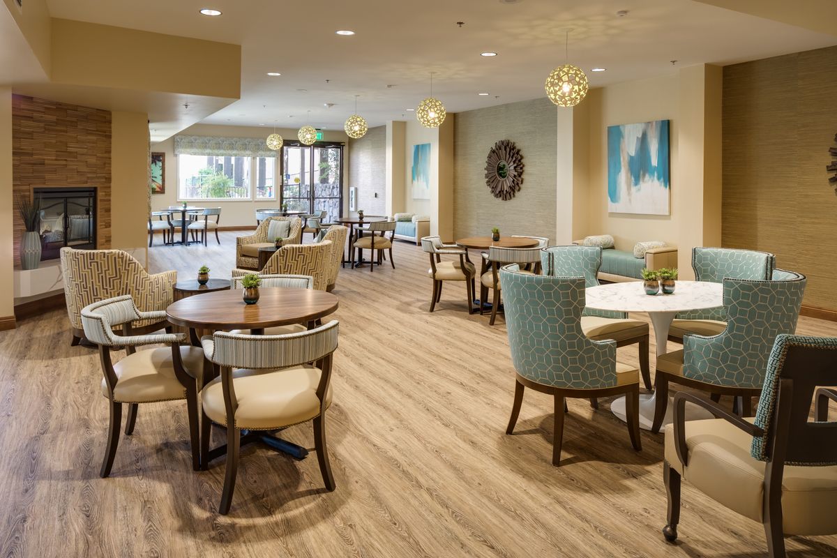 A modern lounge area with comfortable seating and stylish decor.