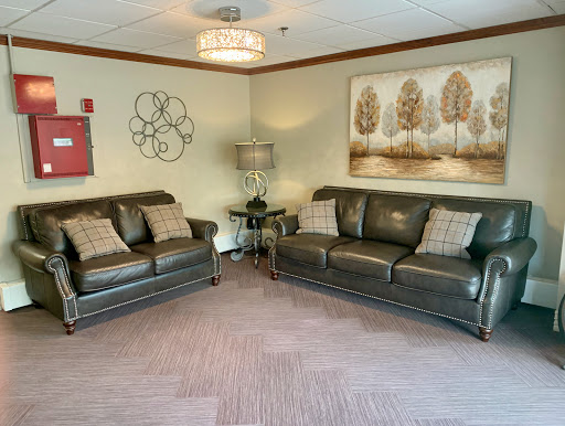 A cozy living room setup featuring leather sofas, decorative pillows, and tasteful artwork.