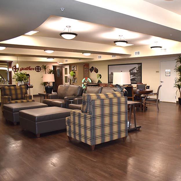 A modern lobby area with comfortable seating and stylish decor.