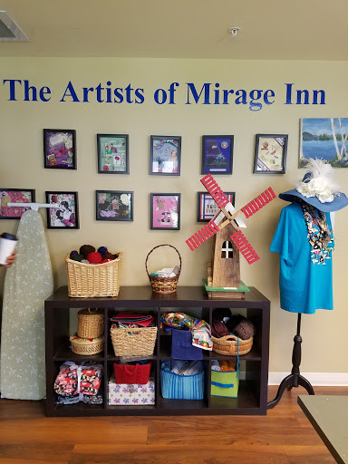 A charming display showcasing the work of local artists at Mirage Inn.