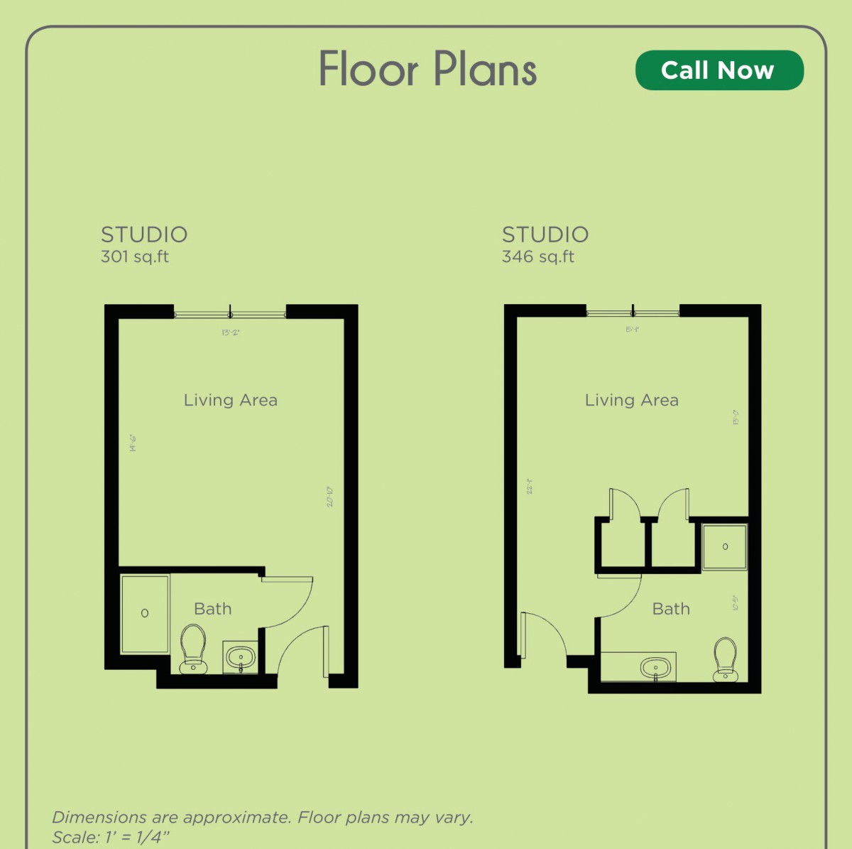 Floor Plans for Studio and One-Bedroom Apartments