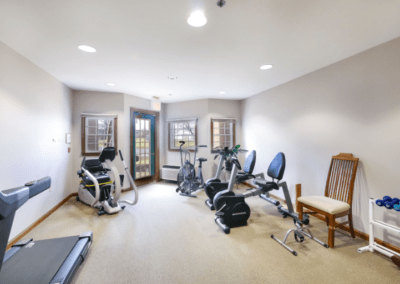 A well-equipped home gym with various exercise machines.