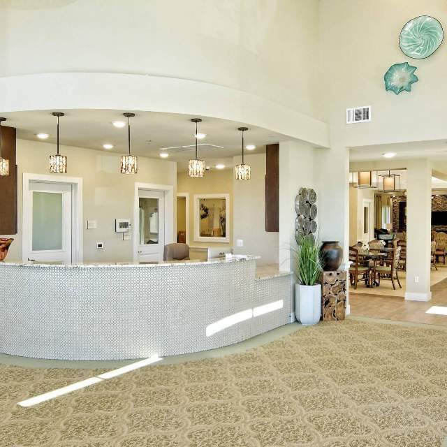 A spacious and modern reception area with contemporary interior design.