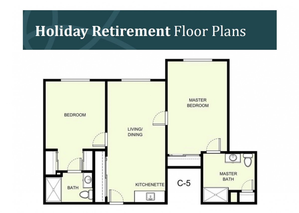 Floor plan for a retirement home with labeled rooms.