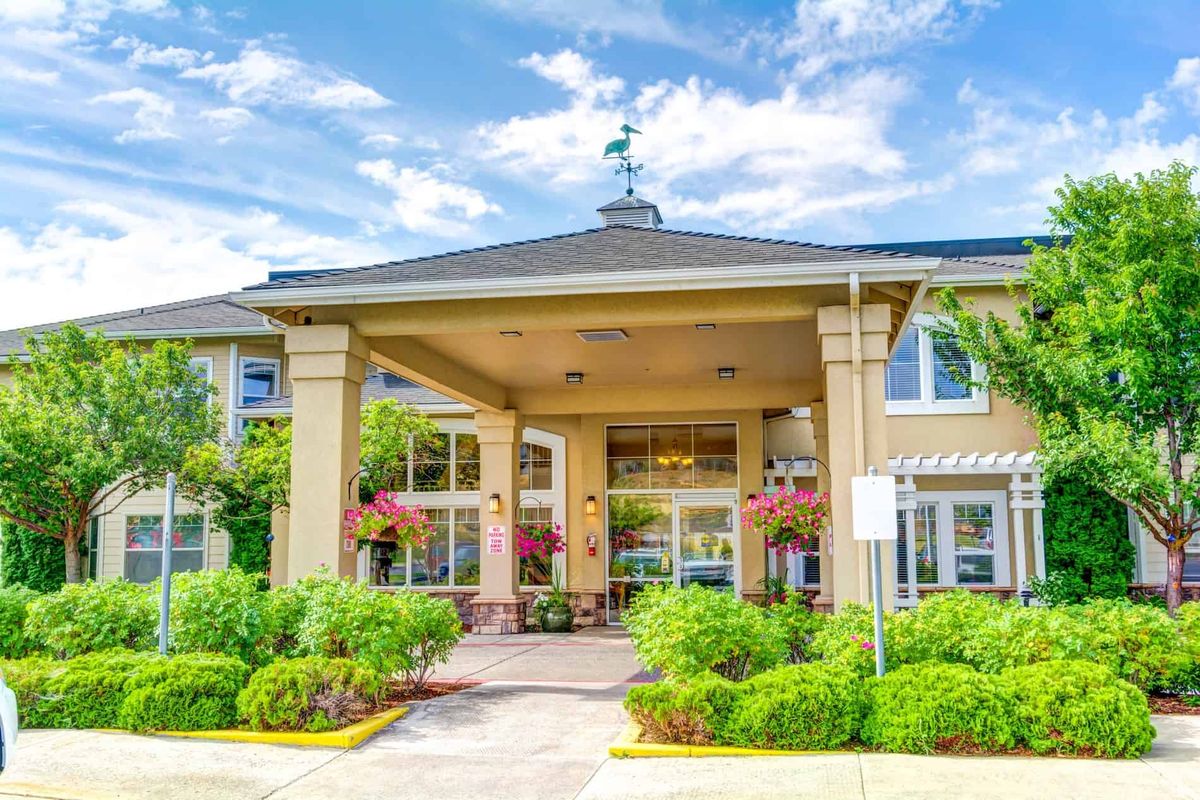A welcoming entrance of a modern building with well-maintained landscaping.